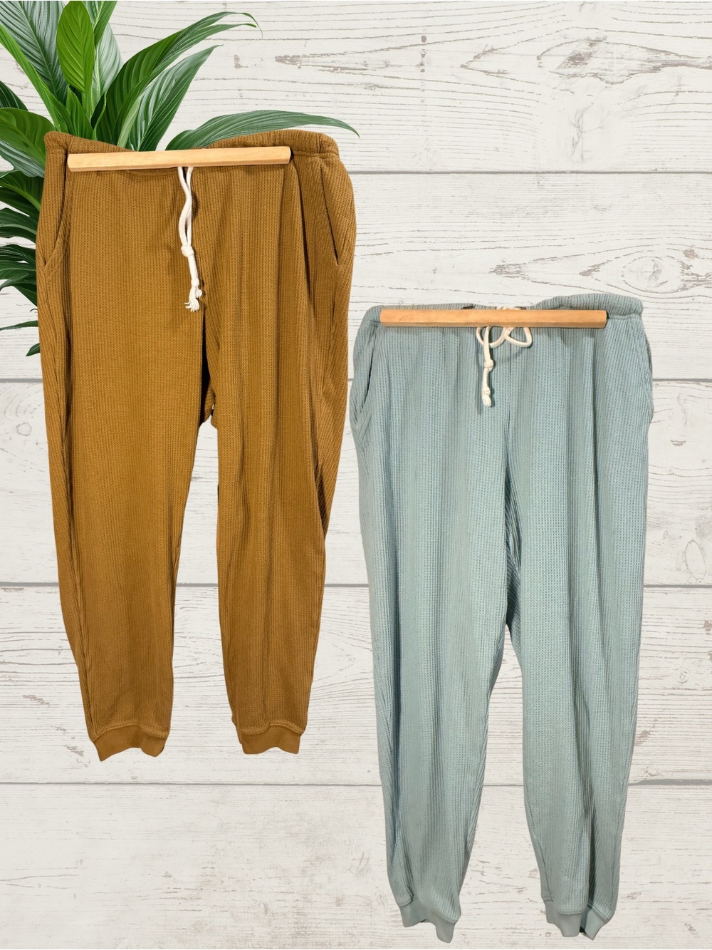 Aerie Waffle Joggers Drawstring  Bundle 2 Blue & Brown Athleisure Comfy Lounge